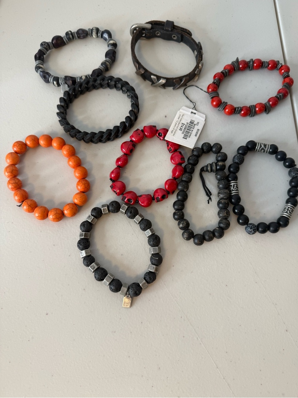 BKE Buckle Unisex Bracelet Lot Skull Lava Stone Leather Cuff Beaded 9 Pc